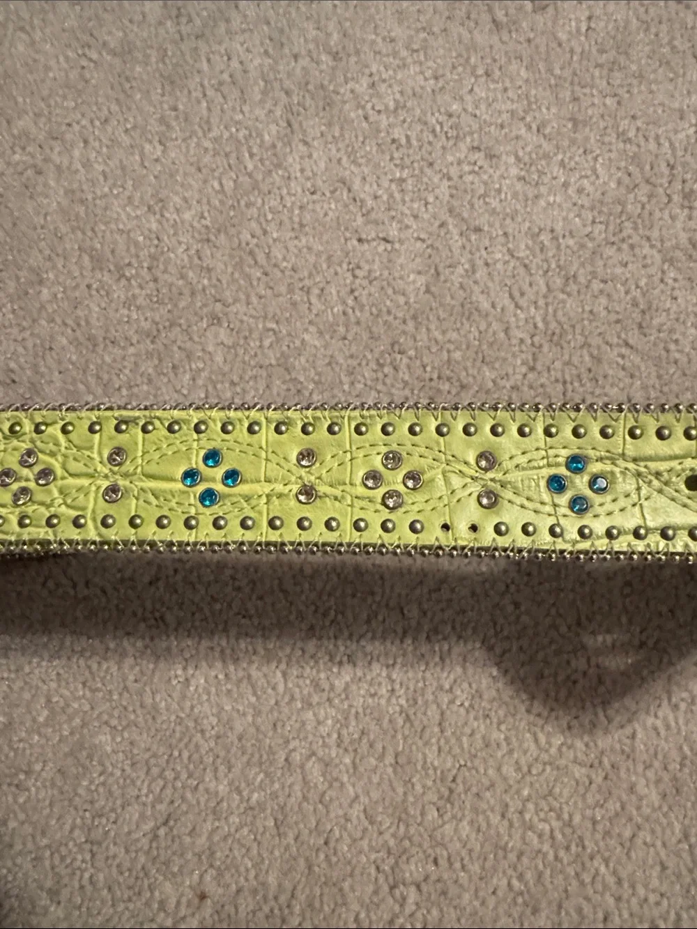 Roper Lime Green Studded Western Belt with Rhinestone Buckle M